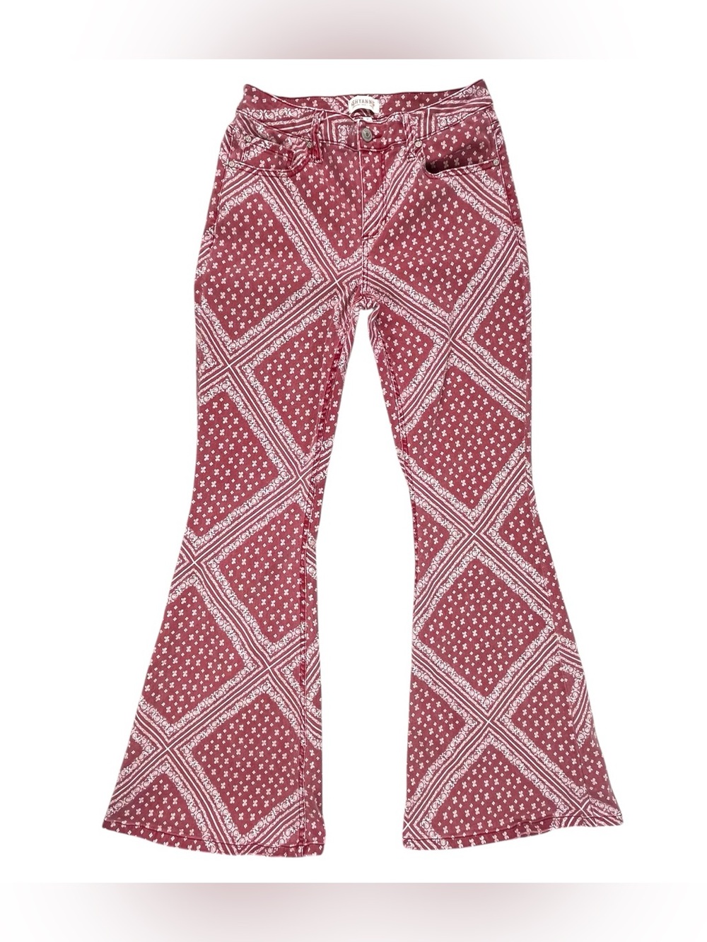 Shyanne Women’s Size 31 Red Bandana Print Flare Jeans Western Boho